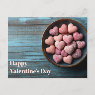 Pinke Herzen in Schale Valentinstag Postkarte