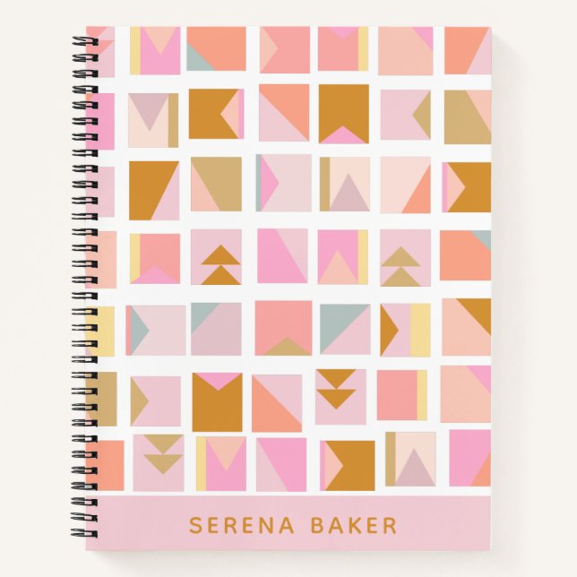 Pinke Pastellfarben Geometrische Personalisierte Notizbuch (Vorderseite)