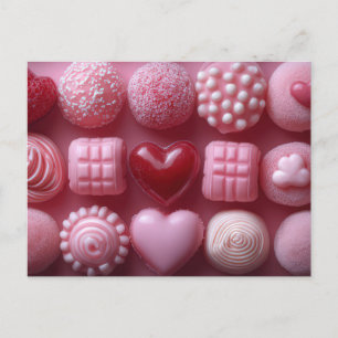 Pinke Pralinen aus Schokolade Valentinstag Postkarte