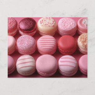 Pinke süße Macarones Valentinstag Postkarte