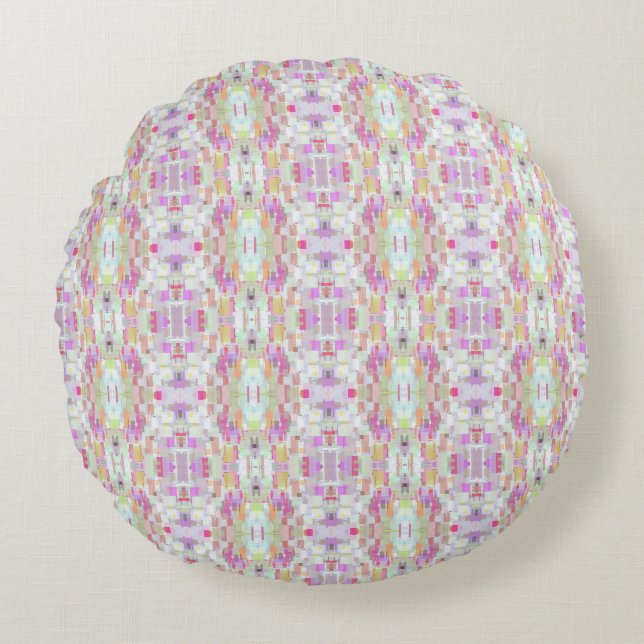 Pinke und blaue geometrische Abstraktion Rundes Kissen (Vorderseite)