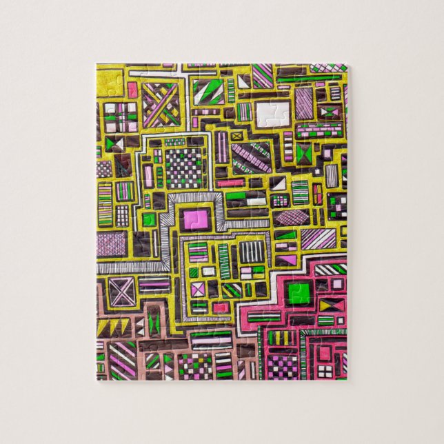 Pinke und gelbe geometrische Formen Pop Art Punk (Vertikal)