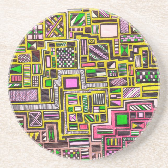 Pinke und gelbe geometrische Formen Pop Art Punk Getränkeuntersetzer (Vorne)