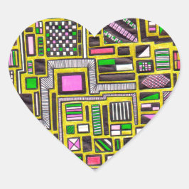 Pinke und gelbe geometrische Formen Pop Art Punk Herz-Aufkleber
