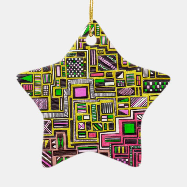 Pinke und gelbe geometrische Formen Pop Art Punk Keramikornament (Vorne)