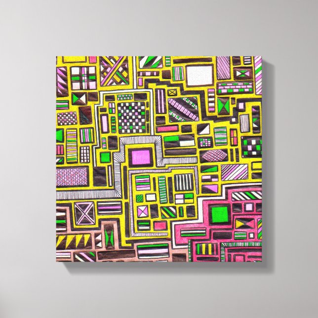Pinke und gelbe geometrische Pop Leinwanddruck (Vorderseite)