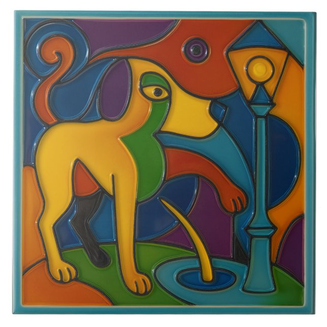 Pinkelndes Hund Fliese (Vorderseite)