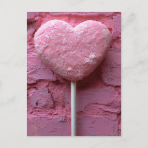 Pinker Herz Lollipop Valentinstag Postkarte