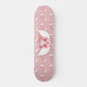 Pinker Totenkopf mit Flügeln Skateboard