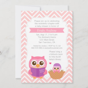 Pinkes Chevron-Buch-Themen-Eulen-Baby-Shower-Party Einladung