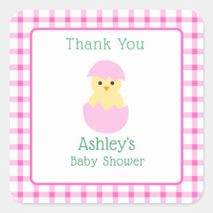 Pinkes Ei Kleines Küken Mädchen Baby Shower Quadratischer Aufkleber