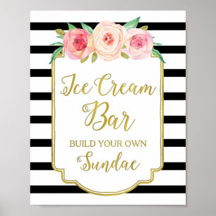 Pinkes Eiscreme-Bar-Schild mit floralem Muster, go Poster