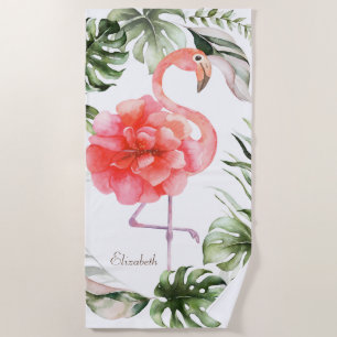 Pinkes Flamingoblume, Gold Konfetti Palmblatt Strandtuch