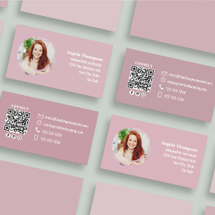 Pinkes Foto-QR-Code Social Media Visitenkarte