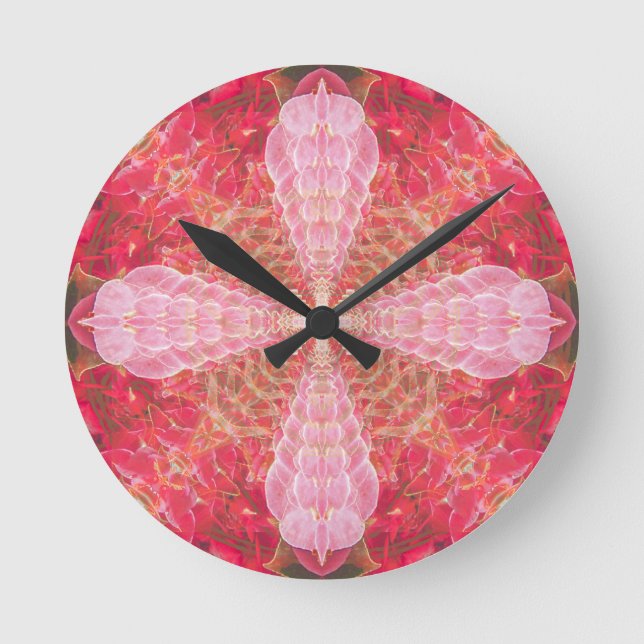 Pinkes Fraktal | Runde Wanduhr (Vorderseite)