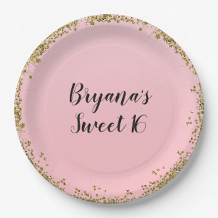 Pinkes Gold Glitter Glam Rand Sweet 16 Benutzerdef Pappteller