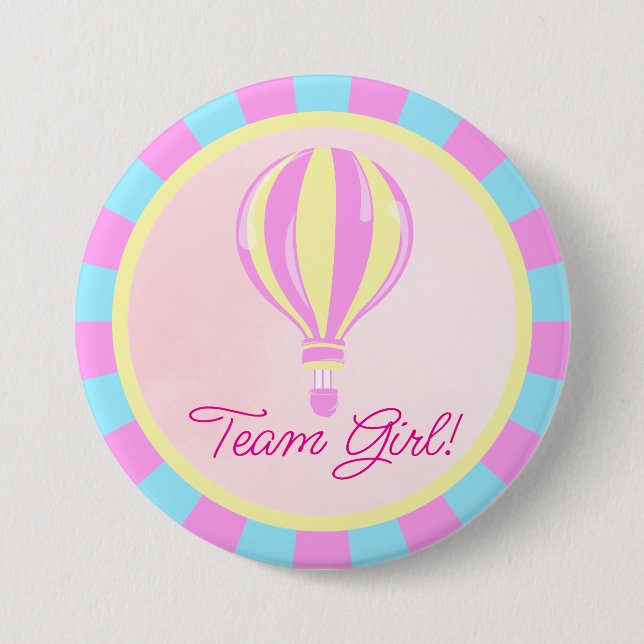 Pinkes Heißluftballon-Geschlecht-Enthüllungs-Team  Button (Vorderseite)
