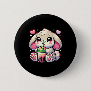 Pinkes Kaninchen-Hasen-Trink-Bo-Milch-Tee Kawaii M Button