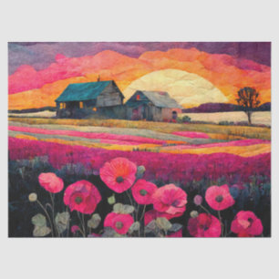 Pinkes Mohnfarmam Abend, lebendige Farmhouse-Dekor Seidenpapier