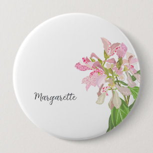 Pinkes Orchideen-Blumendesign – Elegante botanisch Button