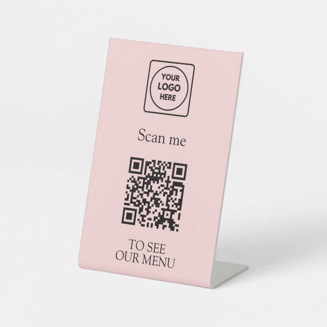 Pinkes QR-Code-Menü | Modernes kontaktloses Logo  Sockelschild (Vorderseite)
