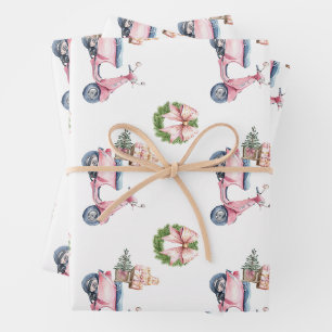Pinkes Roller Weihnachtseinkäufe Geschenkpapier Set