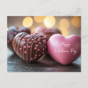Pinkes Schokoladenherz Valentinstag Postkarte