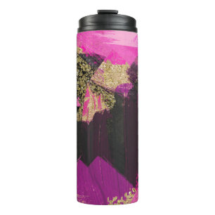 Pinkes schwarzes Gold Glitter Moderne Pinsel Glam  Thermosbecher