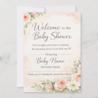 Pinkes Wasserfarben-Baby-Shower-Willkommensschild  Einladung