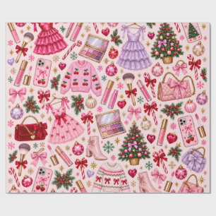 Pinkes Weihnachts-Glamour-Make-up- und Mode-Gesche Geschenkpapier