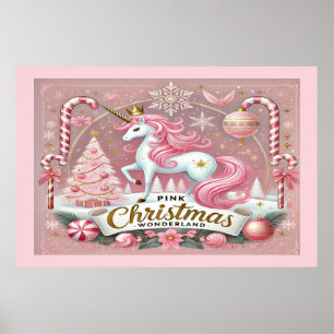Pinkes Weihnachts-Wunderland-Einhorn  Poster