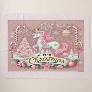 Pinkes Weihnachts-Wunderland-Einhorn Sherpadecke