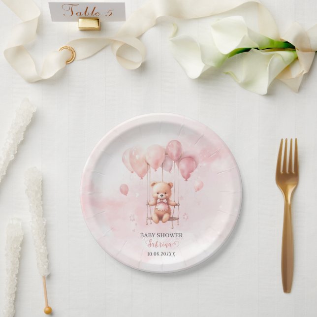 Pinkfarbene Babydusche Pappteller (Hochzeit)