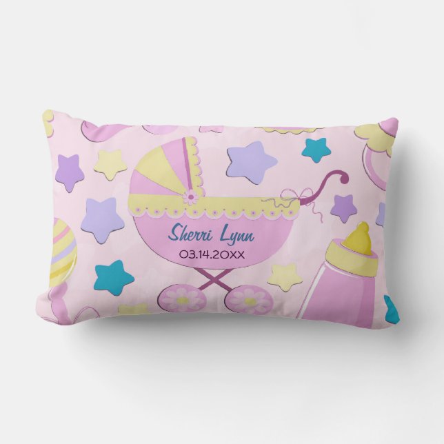 Pinkfarbene Babysteine und Carriage Keepake Pilze Lendenkissen (Vorderseite)