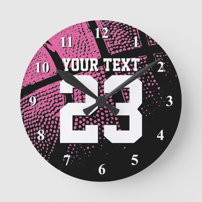 Pinkfarbene Basketballuhr mit Sportzeitzahl Runde Wanduhr (Vorderseite)