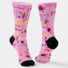 Pinkfarbene Bienen und Herzmädchen individuelle Na Socken