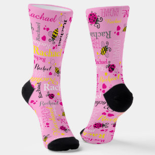 Pinkfarbene Bienen und Herzmädchen individuelle Na Socken