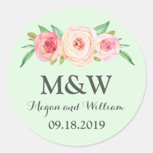 Pinkfarbene Bläsermonogramm-Hochzeit Runder Aufkleber