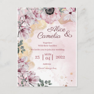 pinkfarbene Blume mit goldfarbenem Poster Postkarte