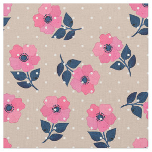 Pinkfarbene Blume Polka Dots Muster Stoff