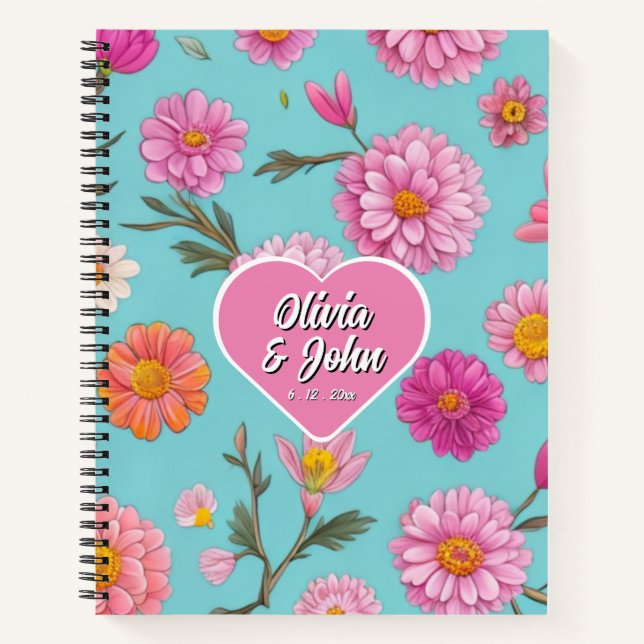 Pinkfarbene Blumendörfer mit rosa Blume personalis Notizbuch (Vorderseite)