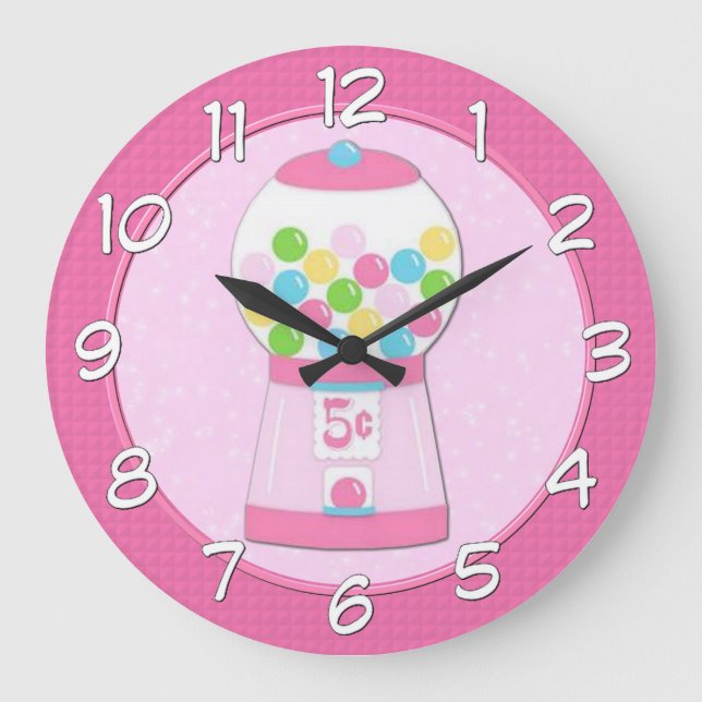 Pinkfarbene Bubble-Maschine-Uhr für Kinder Große Wanduhr (Vorderseite)