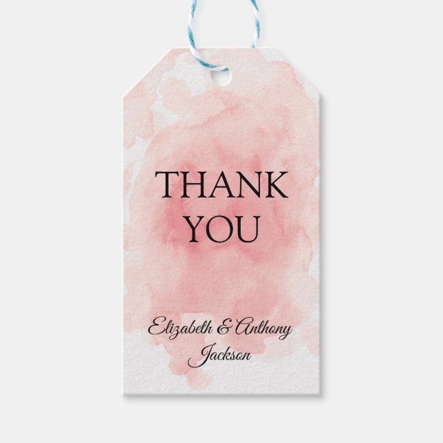 Pinkfarbene, elegante Hochzeitsmarken Geschenkanhänger (Vorderseite)