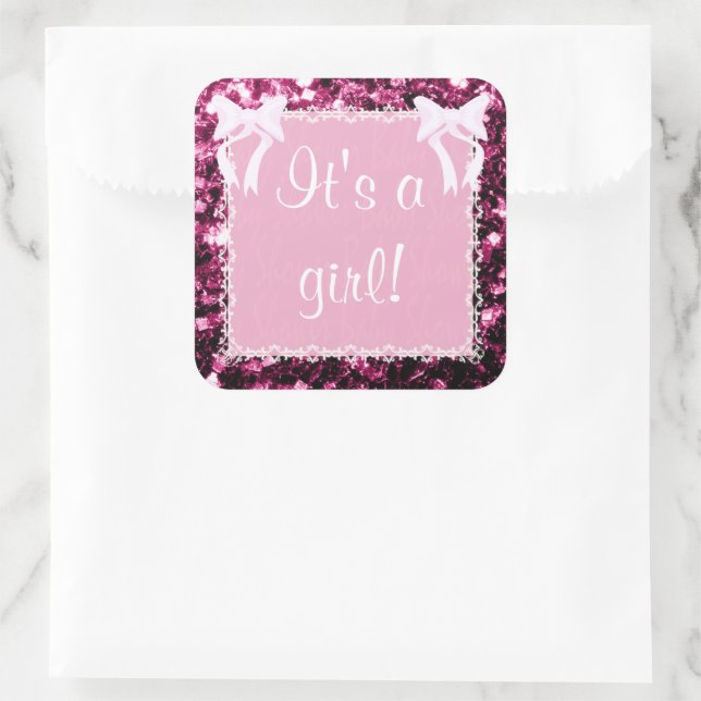 Pinkfarbene Glitzern mit Baby Girl Dusche Quadratischer Aufkleber (Tasche)