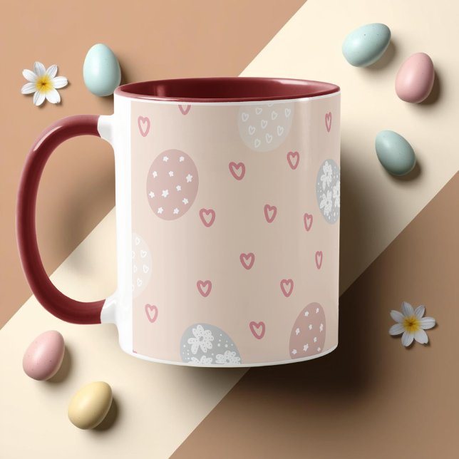 Pinkfarbene Herzen und Kreise Muster Ostern Tasse (Pink Hearts & Circles Pattern Easter Mug)