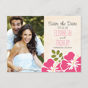 Pinkfarbene Hibiskus-Hawaiianer-Save the Date Ankündigungspostkarte