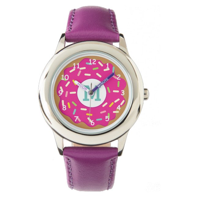 Pinkfarbene Mädchenuhr mit niedlich rosa Sprinkler Armbanduhr (Vorderseite)