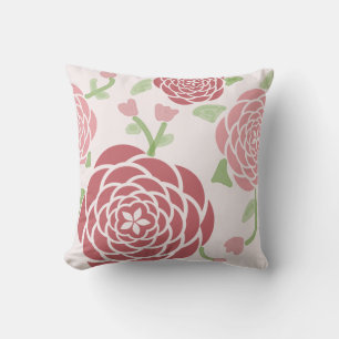 Pinkfarbene Peonings und Aquarellblumen Kissen