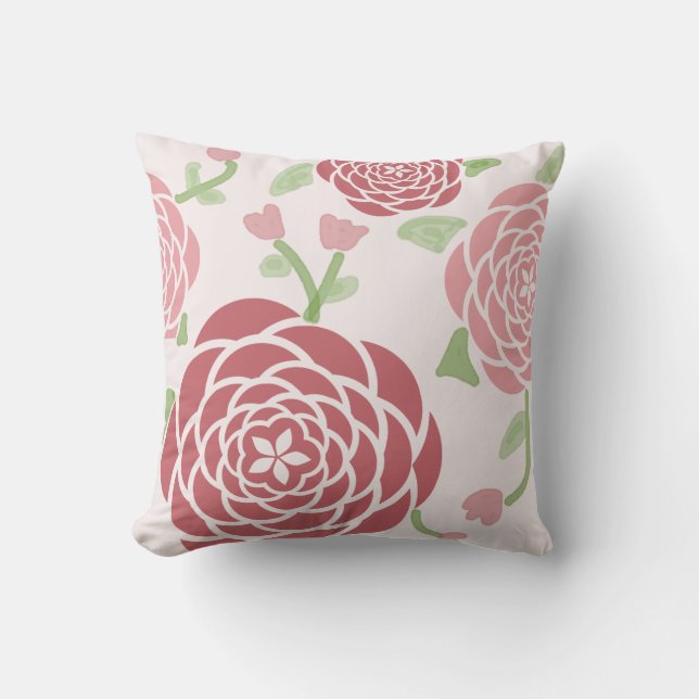 Pinkfarbene Peonings und Aquarellblumen Kissen (Vorderseite)