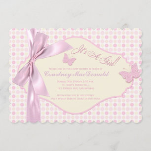 Pinkfarbene Polka-Dots-Babydusche mit DRUCKBOW/Rib Einladung